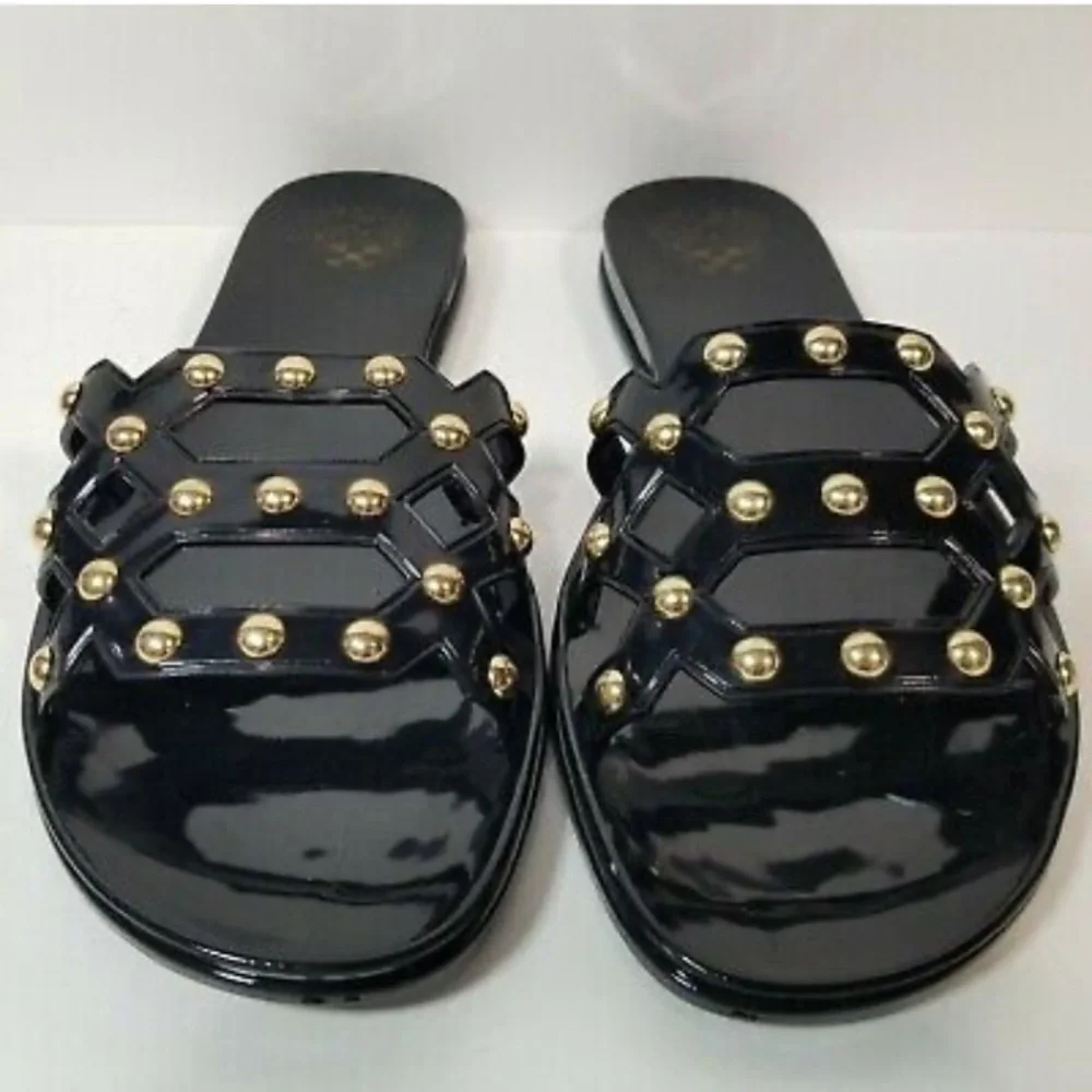 🔥VINCE CAMUTO “Carron” Black Jelly Slides BRAND NEW Size 9 with Gold Studs - Picture 5 of 6